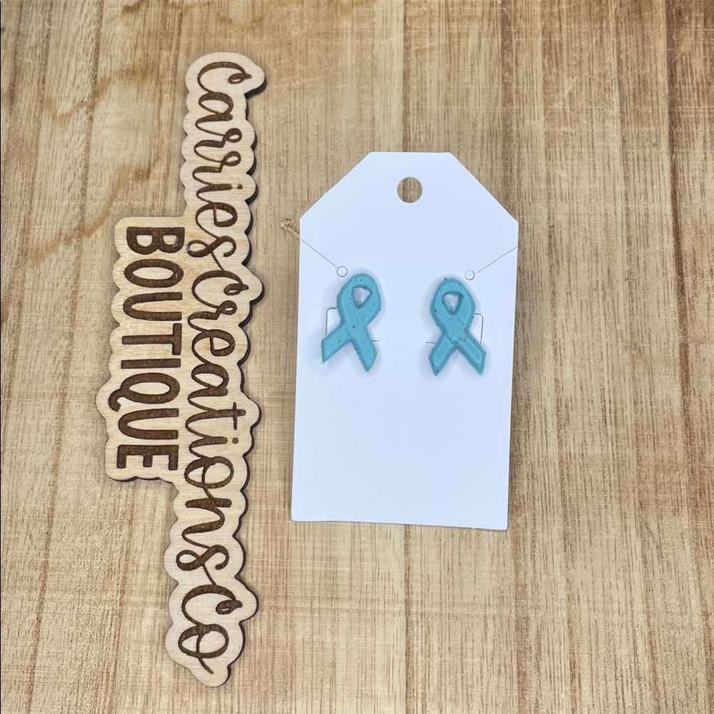 Turquoise Awareness Ribbon Stud Earrings